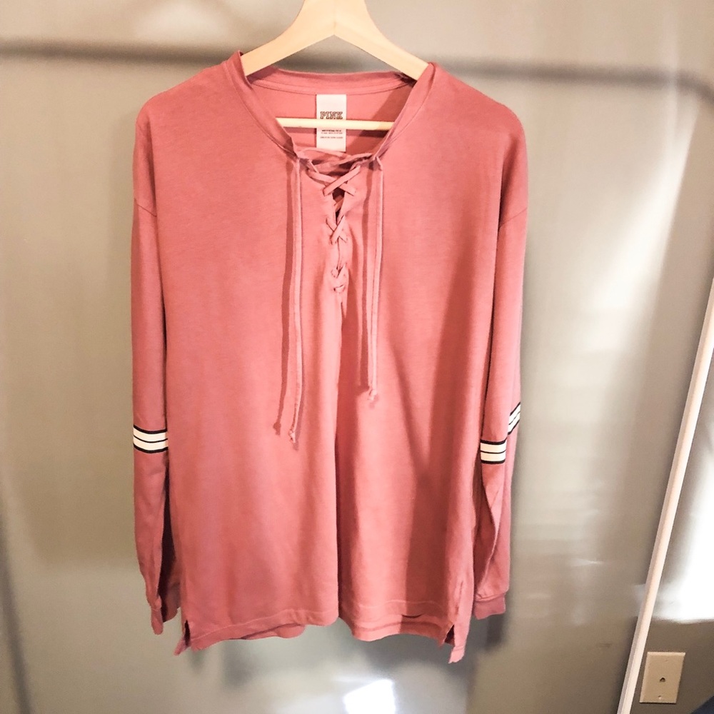 PINK Lace Front Long Sleeved Tee